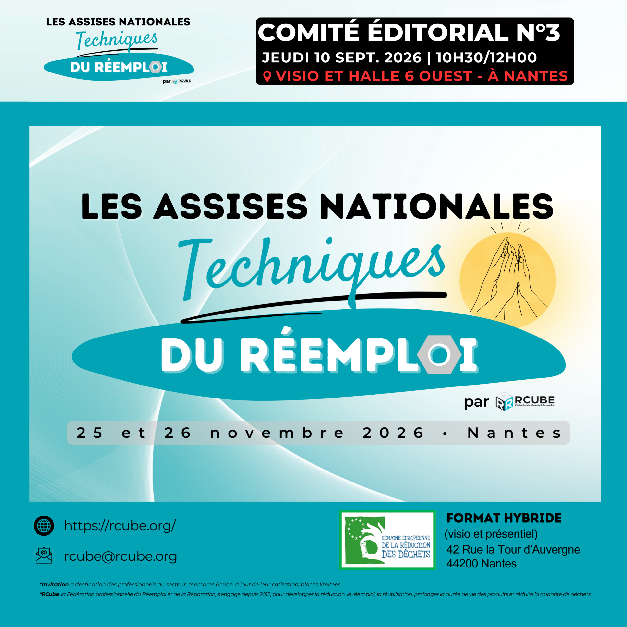Comité éditorial n°3 des Assises Nationales Techniques du Réemploi 2026 — Jeudi 10 septembre 2026 — 10h30 à 12h00 à Nantes et en visio